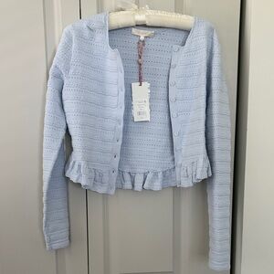 LoveShackFancy Light Blue Ruffle Cardigan, Rogan